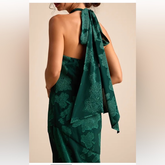 Lulus Dresses & Skirts - NWT Elegant Emerald tie back Halter Maxi Dress with side Slit